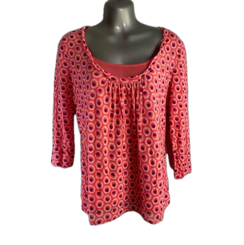 Boden Pink, White, Purple Two Layer 3/4 Sleeves Scoop Neck Tee SKU0574